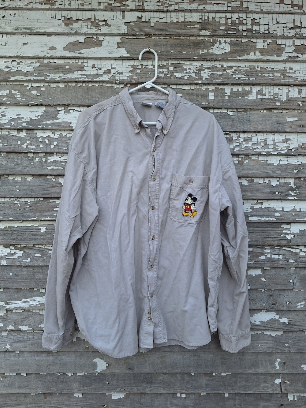 Vintage The Disney Store Corduroy Button-Down Shirt with Mickey Patch Size XXL